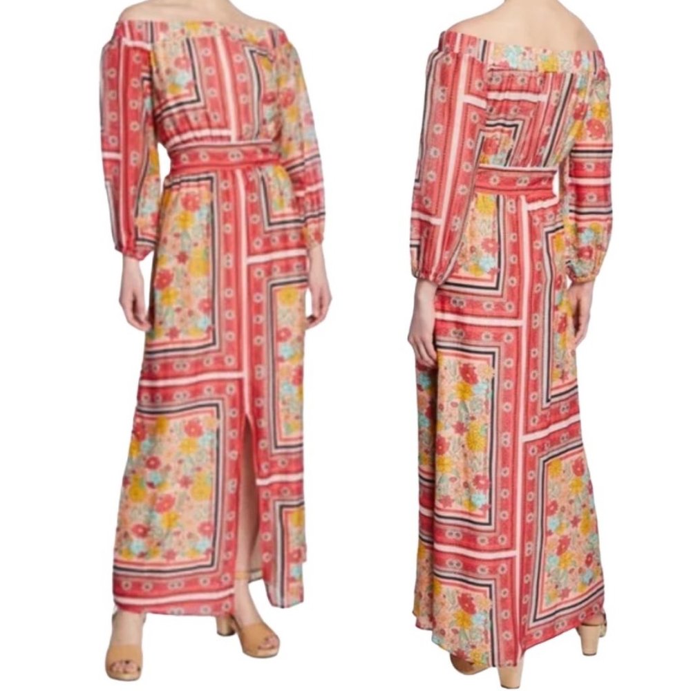 Anthropologie Laia Dea Long Sleeve Printed Off-Shoulder Maxi Dress Women's Sz S